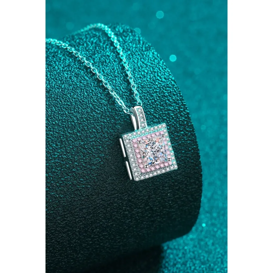 1 Carat Moissanite Square Pendant Chain Necklace