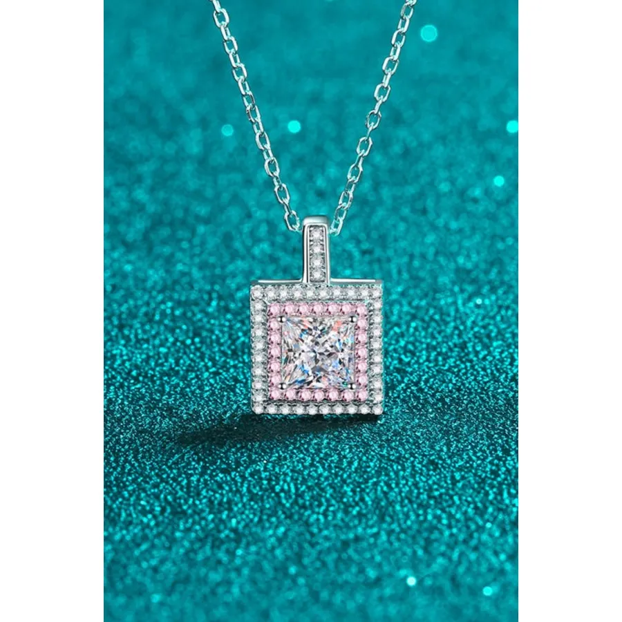 1 Carat Moissanite Square Pendant Chain Necklace