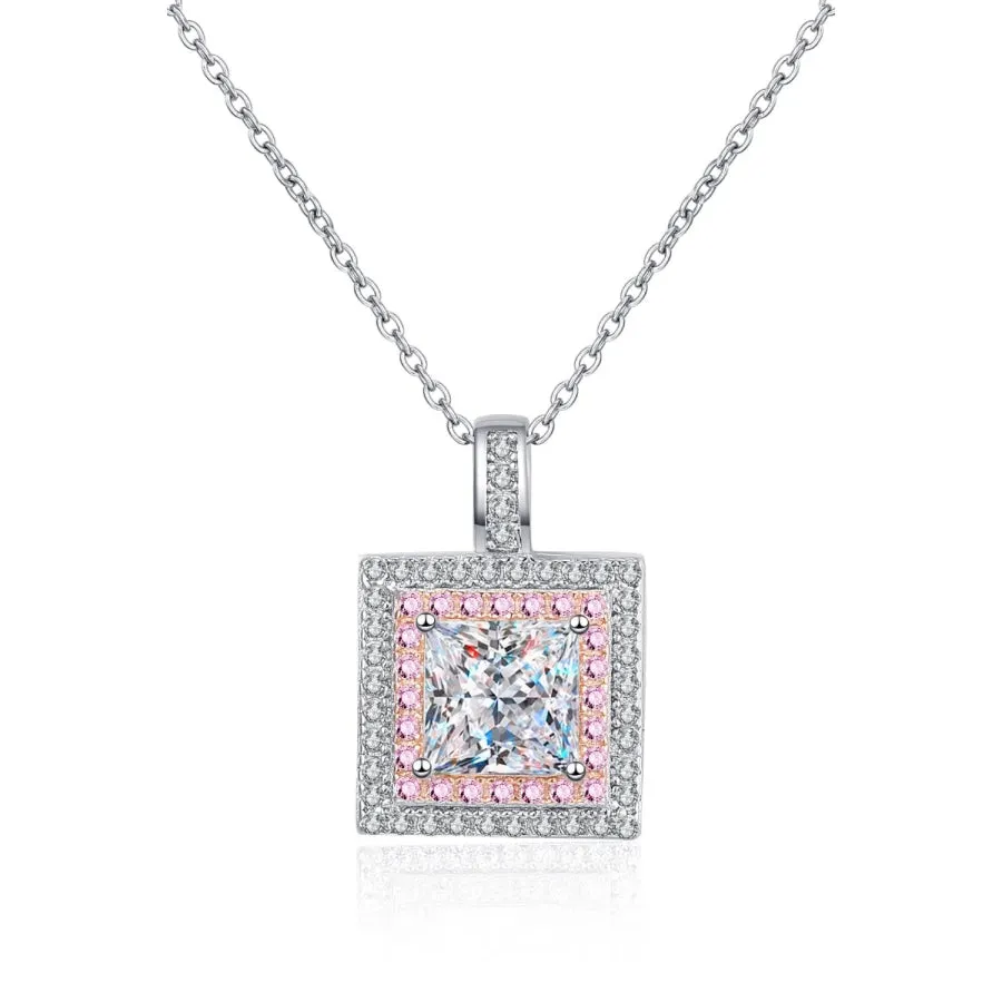 1 Carat Moissanite Square Pendant Chain Necklace