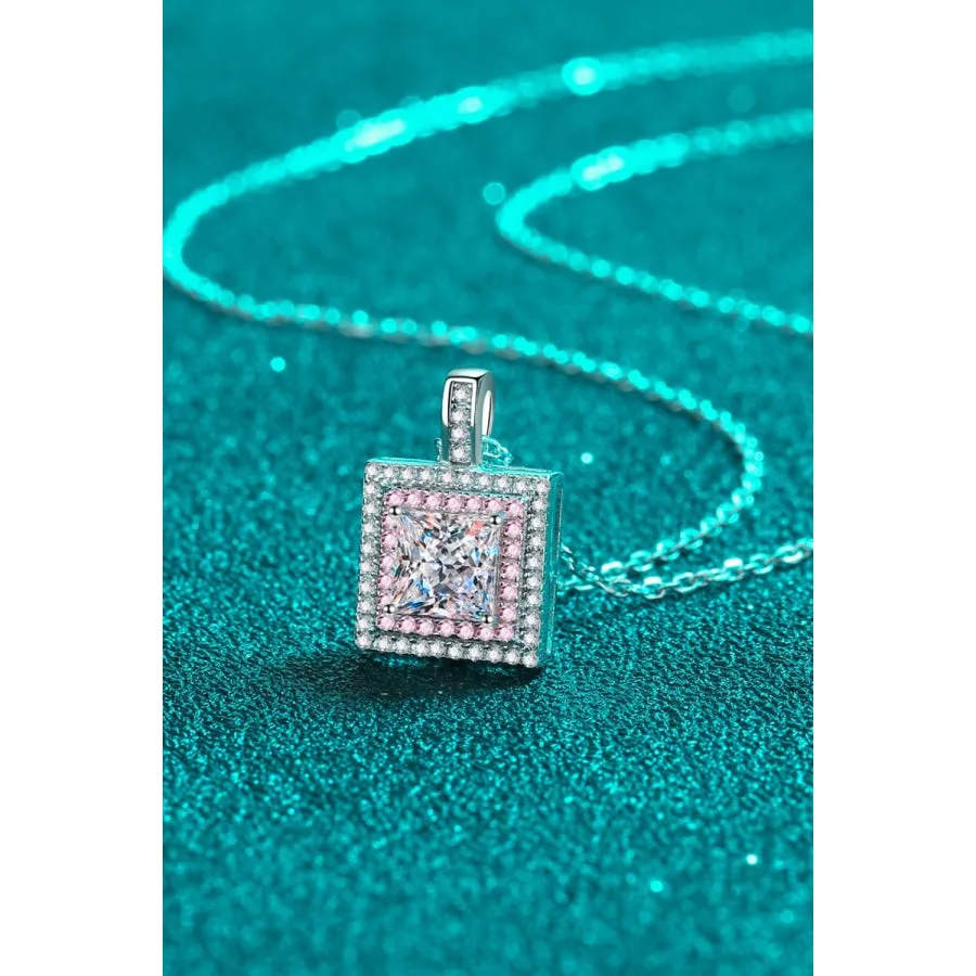 1 Carat Moissanite Square Pendant Chain Necklace