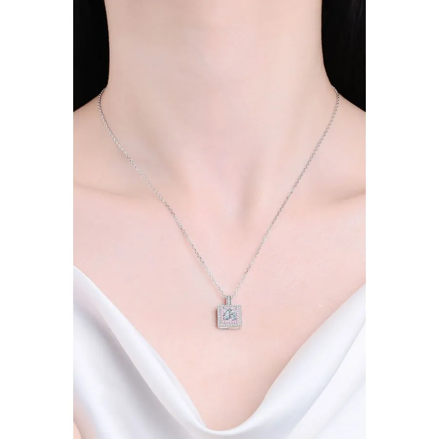 1 Carat Moissanite Square Pendant Chain Necklace