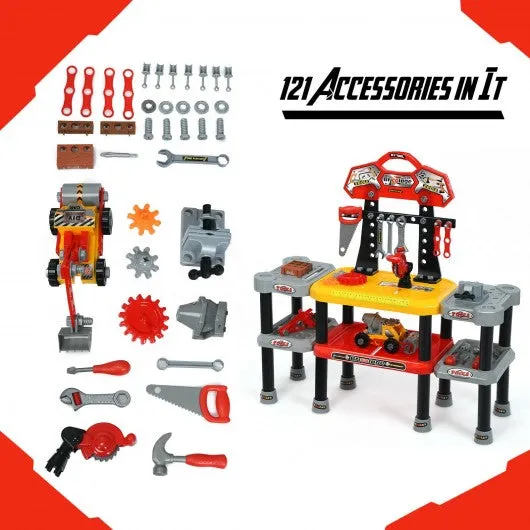 121 Pcs Kids Pretend Workbench Construction Workshop Tool Play Set