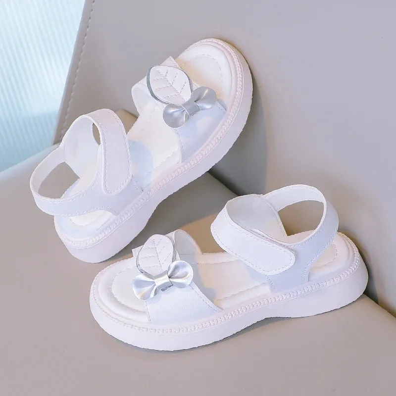 2023 New Girls Sandals Leaves Fashion Kids Shoes Korean Style Children Causal Shoes Simple Platform Hook & Loop Breatheable PU