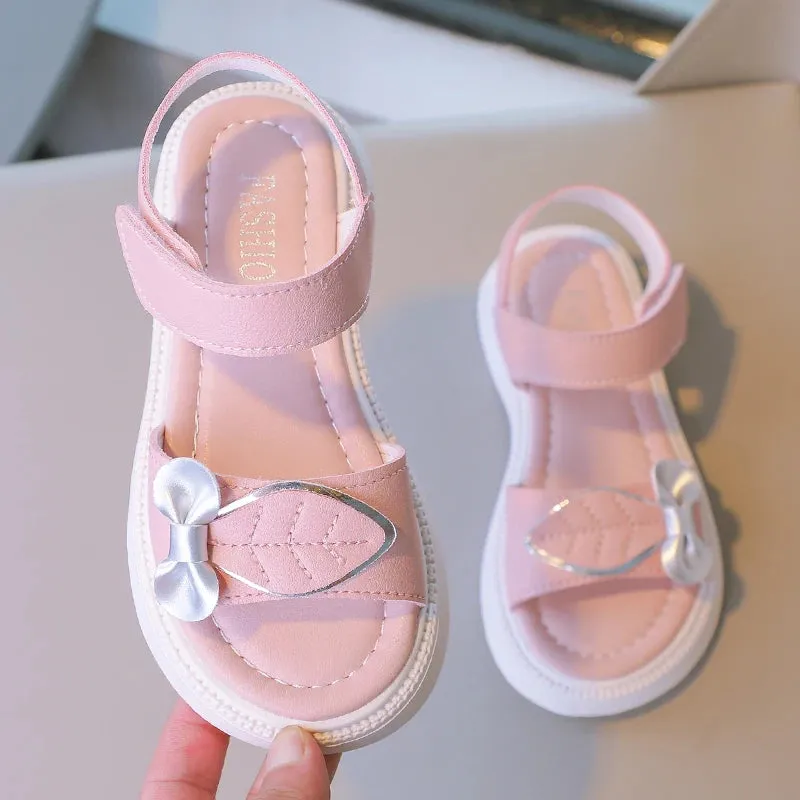 2023 New Girls Sandals Leaves Fashion Kids Shoes Korean Style Children Causal Shoes Simple Platform Hook & Loop Breatheable PU