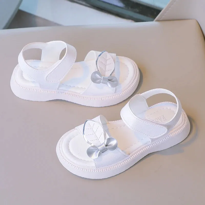 2023 New Girls Sandals Leaves Fashion Kids Shoes Korean Style Children Causal Shoes Simple Platform Hook & Loop Breatheable PU