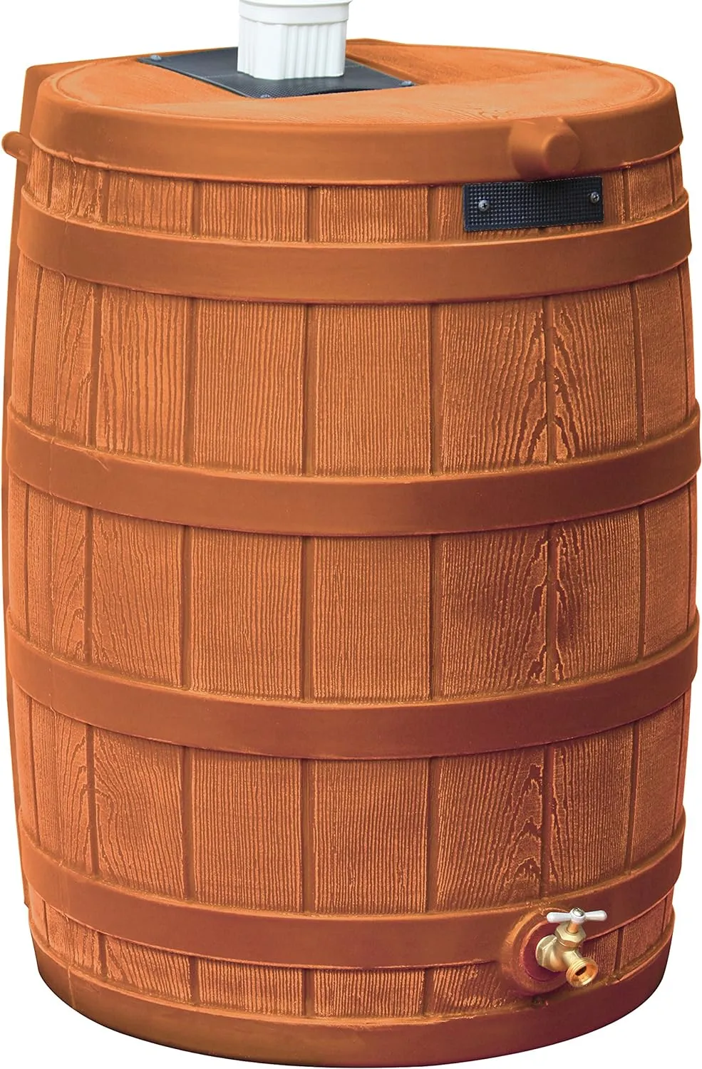 50 Gallon BPA-free Plastic Resin Rain Barrel for Outdoor Rainwater Collection and Storage Features a Metal Spigot