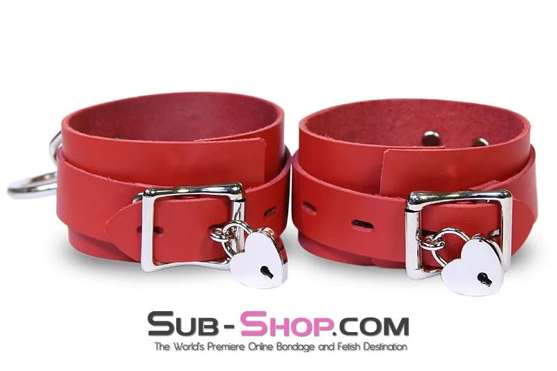 9745A      Lust Cuffs Locking Red Leather Ankle Cuffs