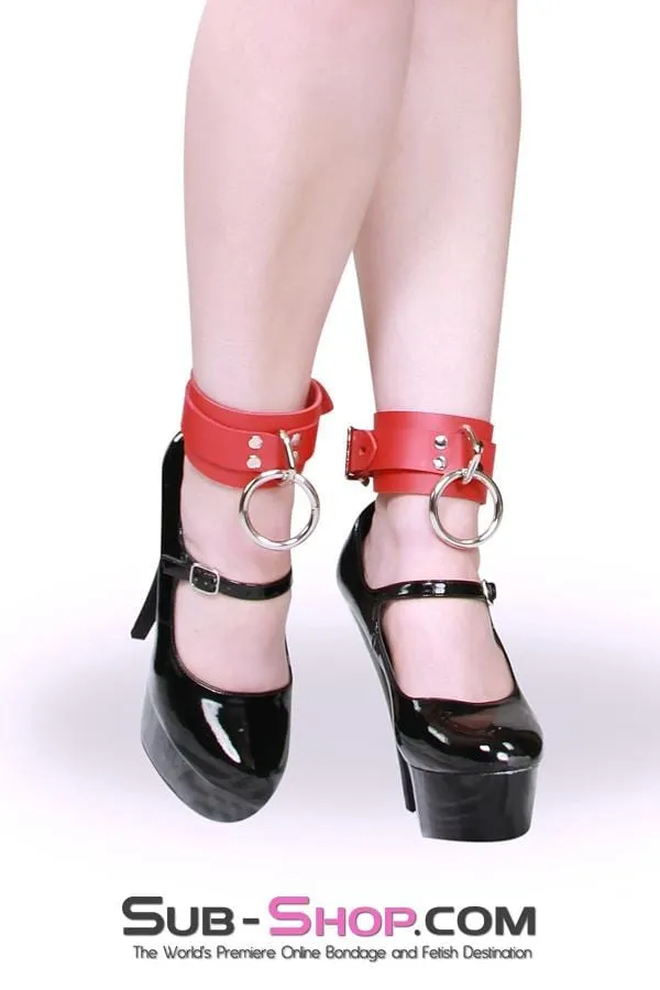 9745A      Lust Cuffs Locking Red Leather Ankle Cuffs