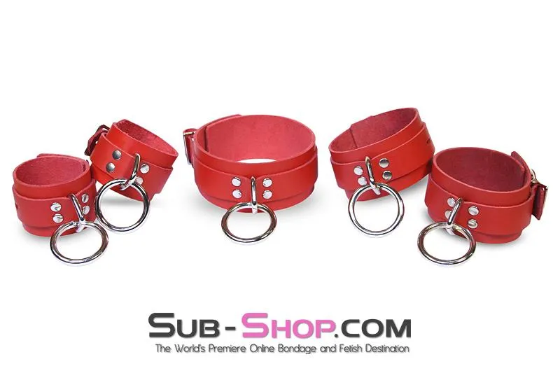 9745A      Lust Cuffs Locking Red Leather Ankle Cuffs