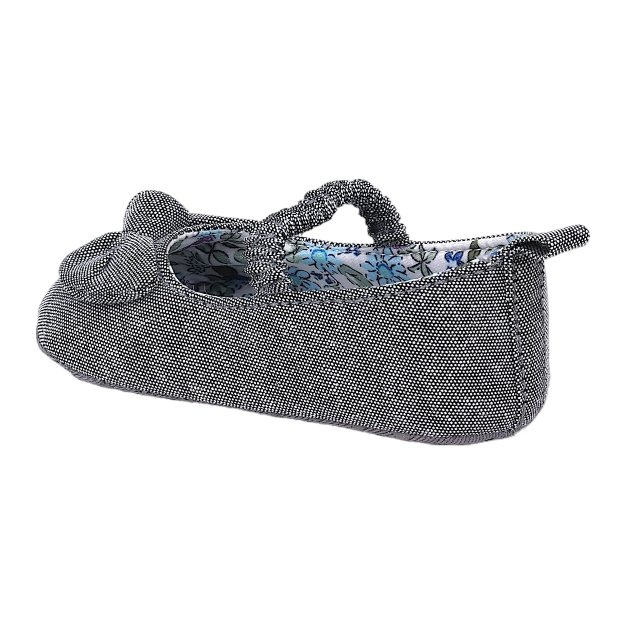 Baby Moo Bow Knot Elastic Strap First Walkers Anti-Skid Ballerina Booties - Grey