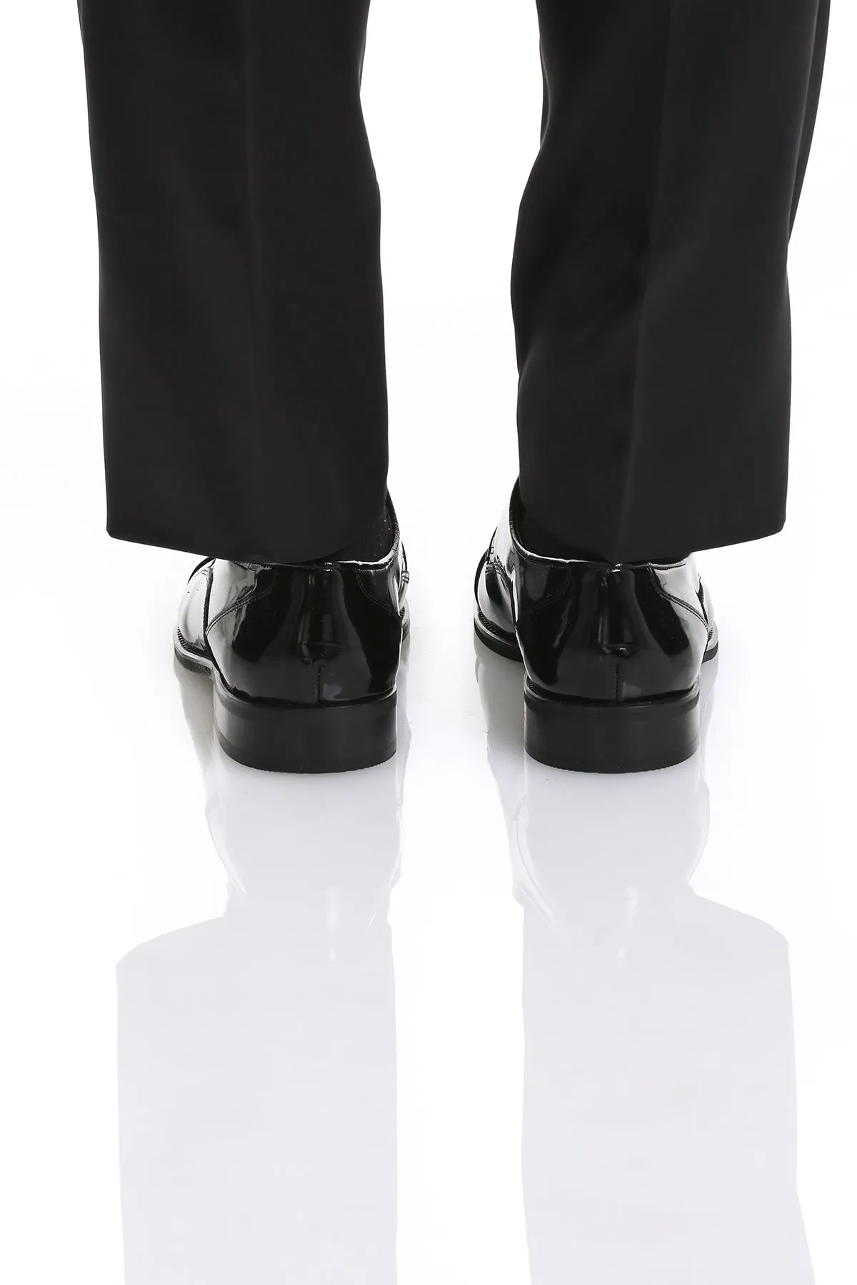 Black Patent Leather Lace-Up Cap Toe Tuxedo Shoes