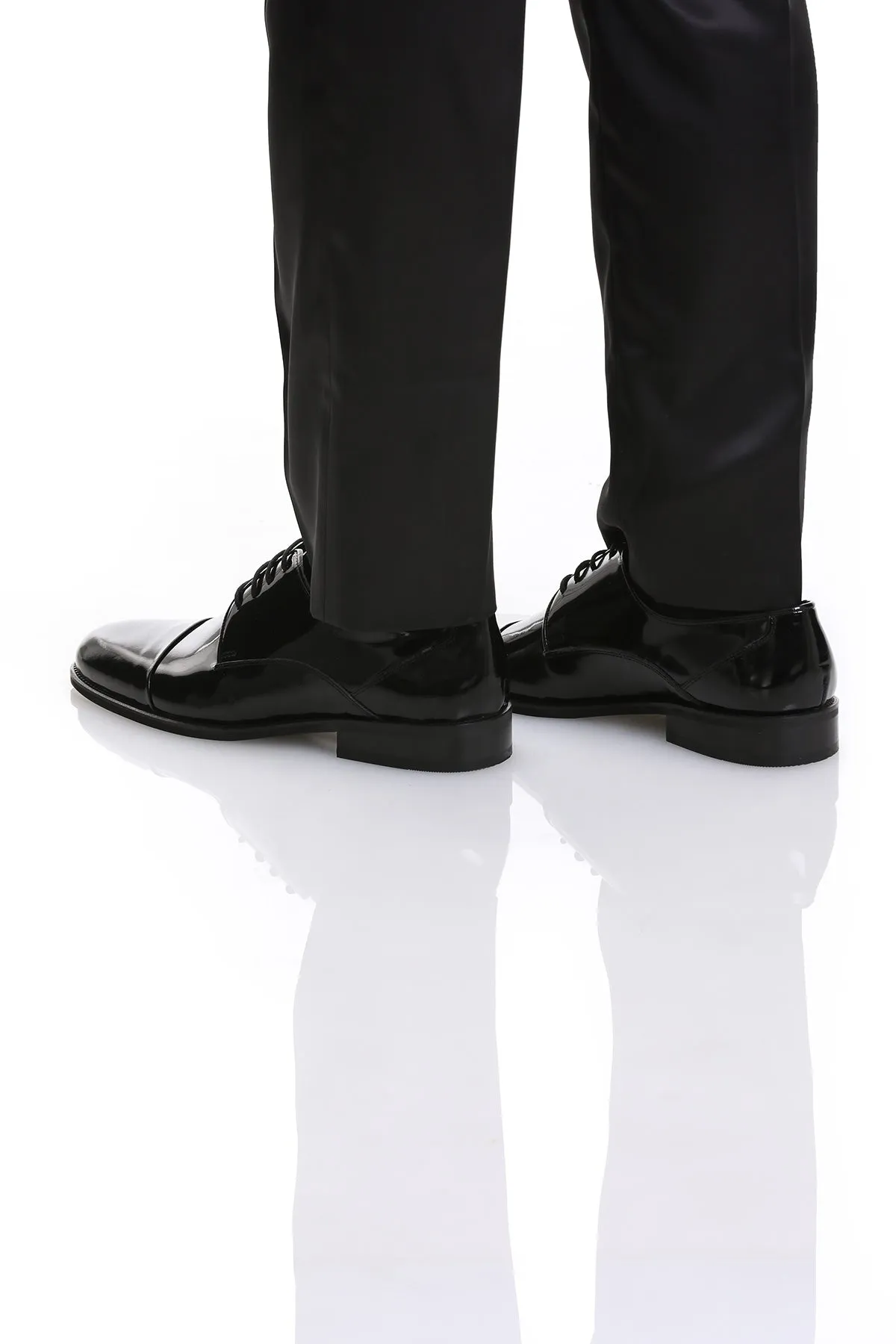 Black Patent Leather Lace-Up Cap Toe Tuxedo Shoes