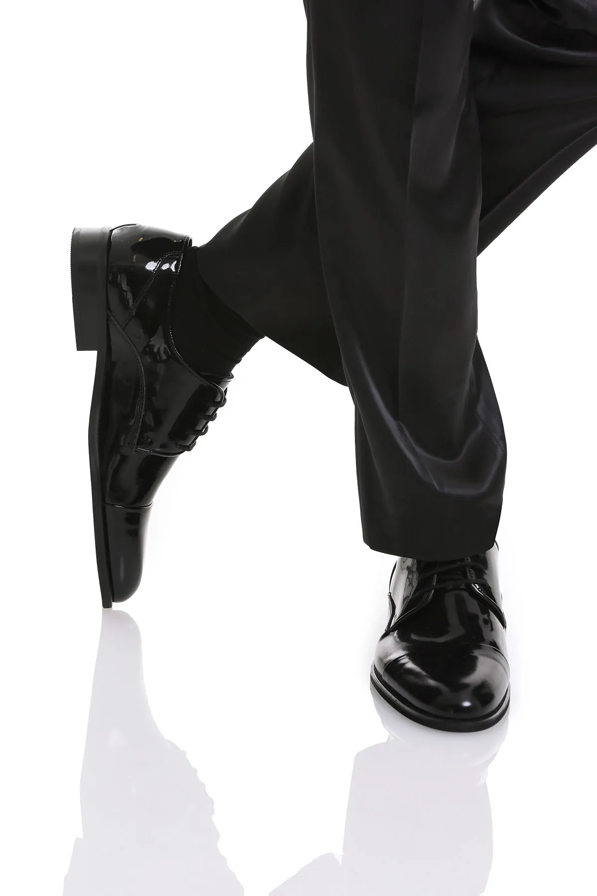 Black Patent Leather Lace-Up Cap Toe Tuxedo Shoes