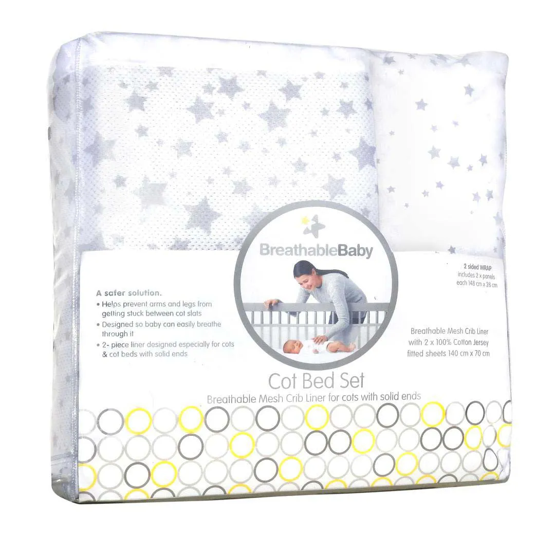 Breathable Baby Cot Bed Set Twinkle Grey