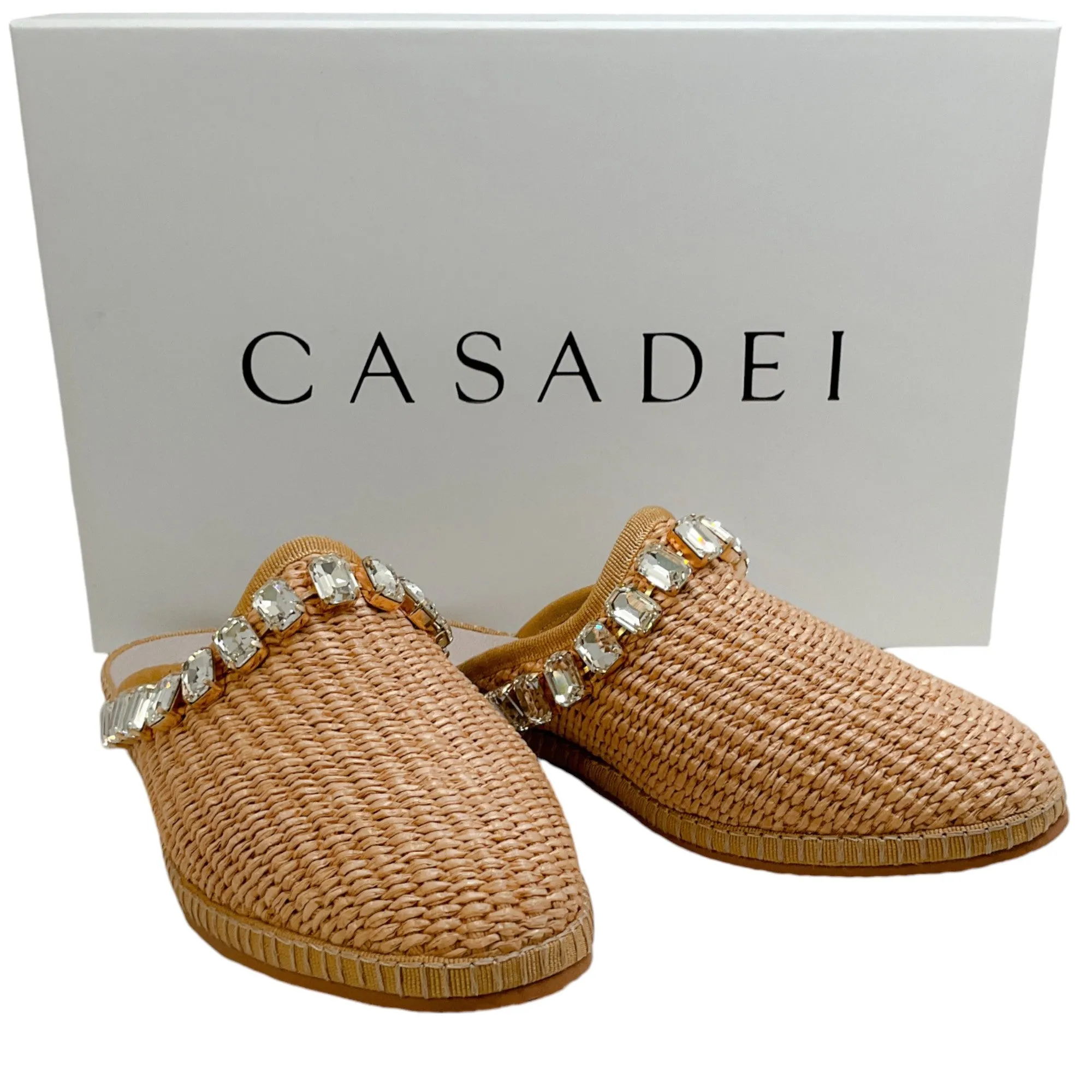 Casadei Toffee Rattan Capalbio Crystal Slides