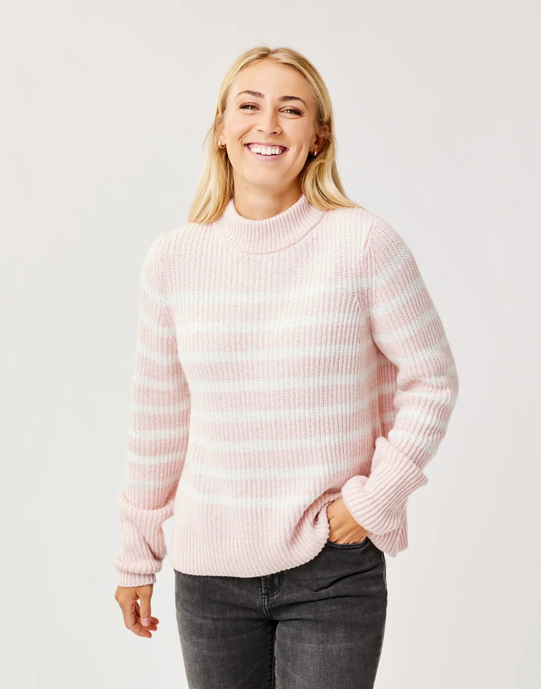 Cayden Crew Sweater: Lt. Pink Stripe