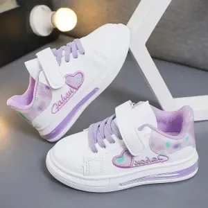 Children's Sneakers 2024 New Girls Love Embroidery Casual Shoes Fashion Leather Kids School Running Sports Shoes Soft Hook Loop