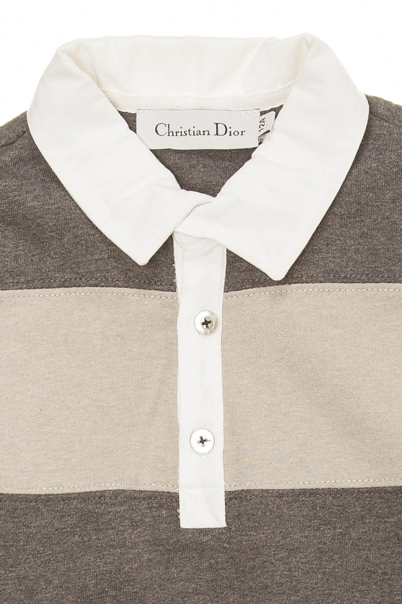 Christian Dior - Long Sleeve Gray Striped Polo - 12A