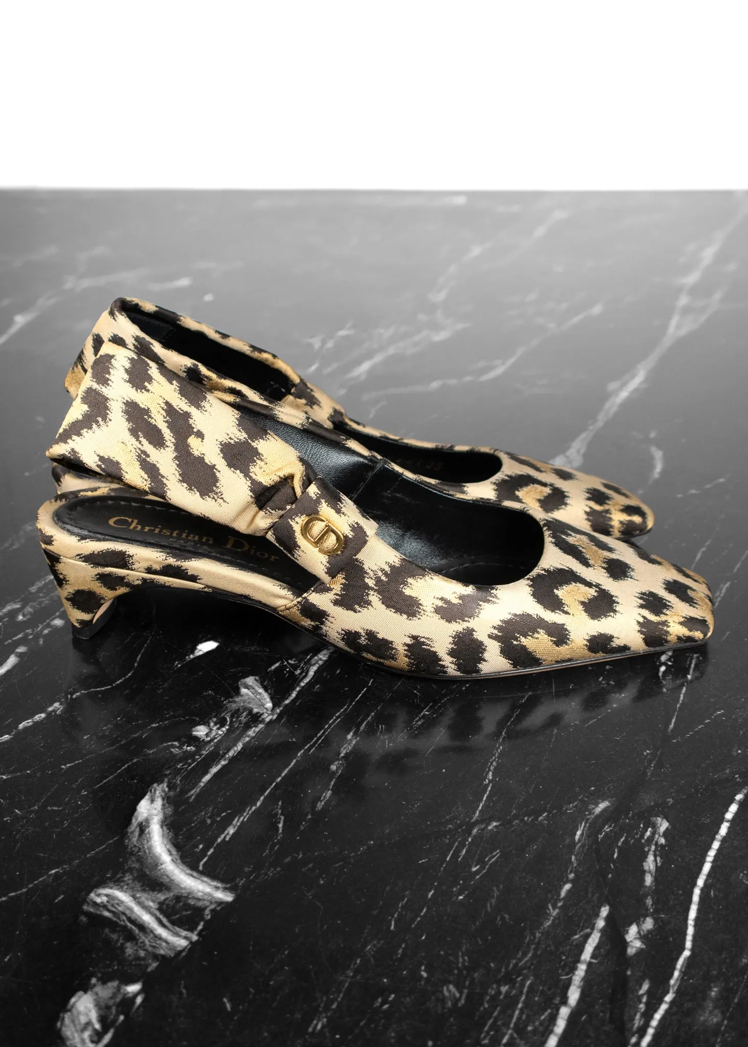 Christian Dior Mizza Shiny Leopard Slingback Pump Heels