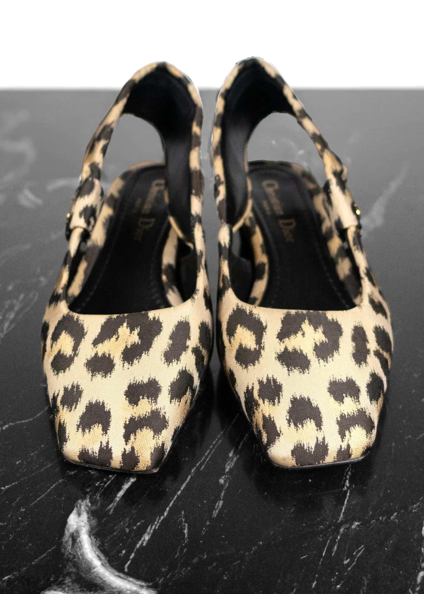 Christian Dior Mizza Shiny Leopard Slingback Pump Heels