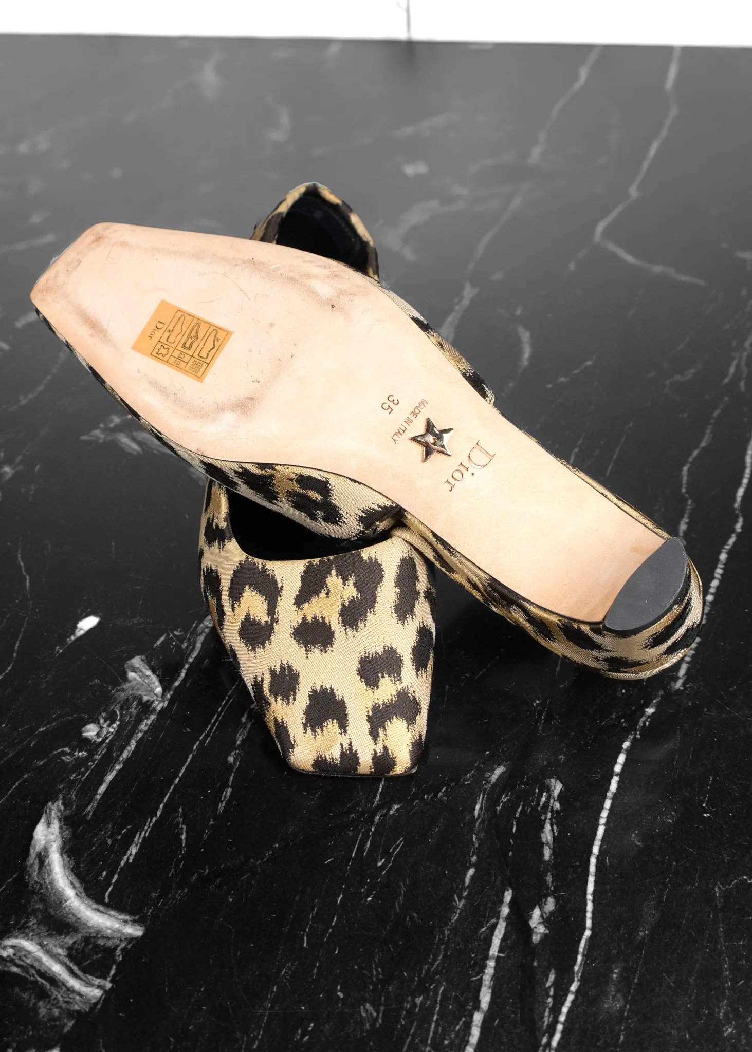 Christian Dior Mizza Shiny Leopard Slingback Pump Heels