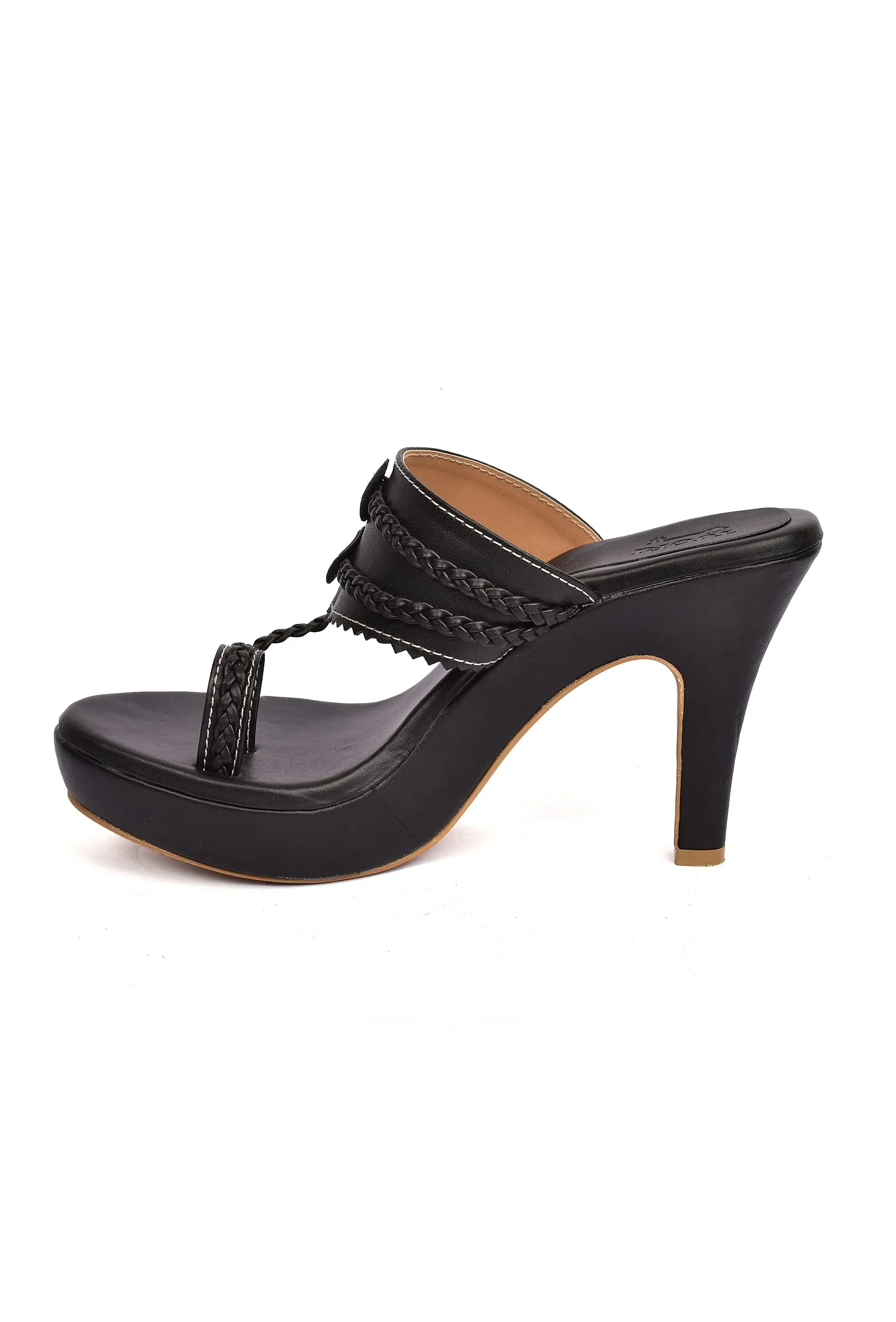 Classic Black Vegan Leather Kolhapuri Heels