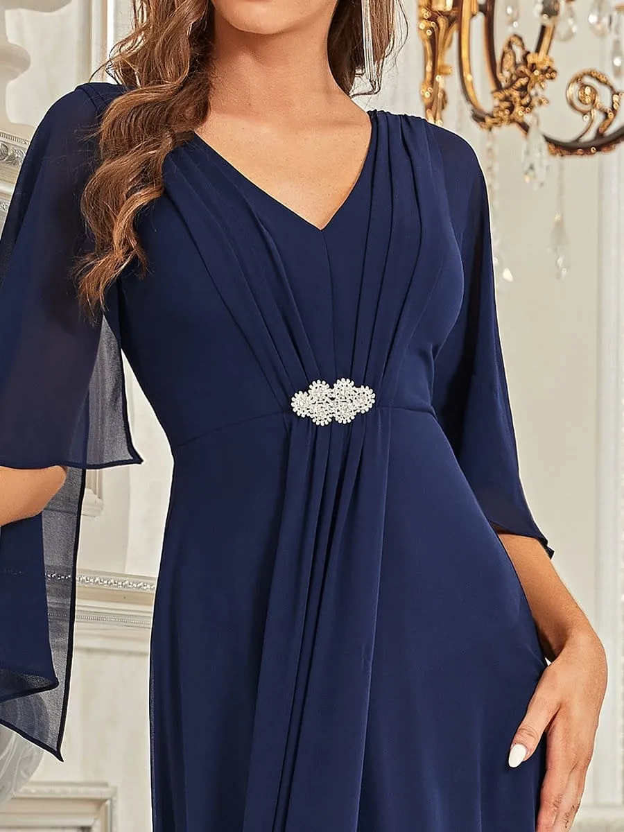 Decorative Plunging V-Neck Long Sleeve Mother Dress