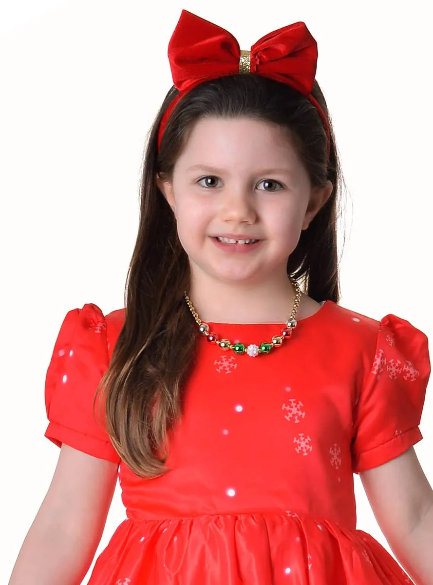 Deluxe Red and White Santa Print Girls Christmas Dress