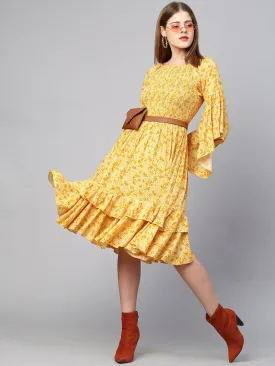 Ditsy Floral & Smocked Tiered Dress - Bright Yellow