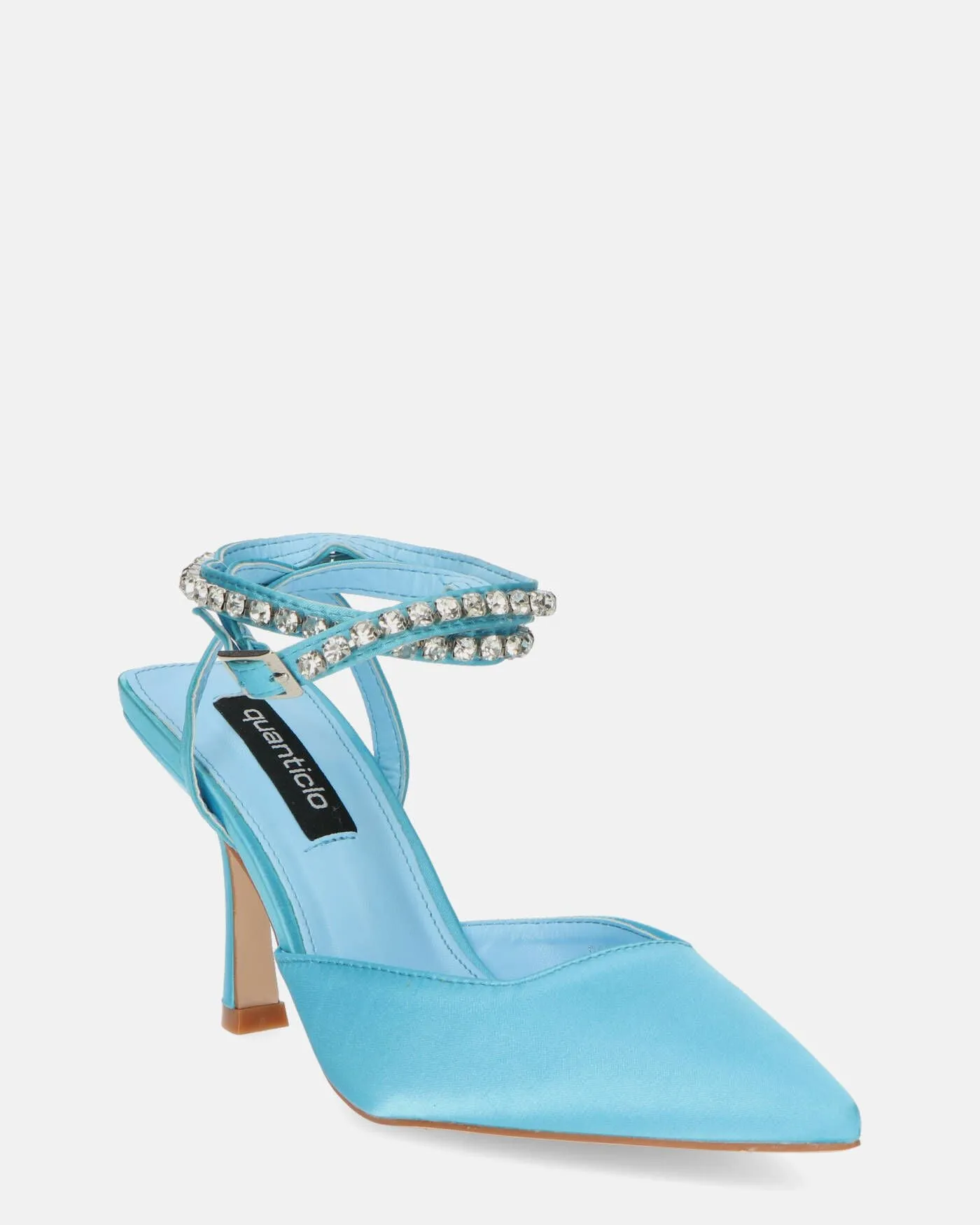 DORIS - scarpe con tacco il lycra azzurro e gemme sul cinturino