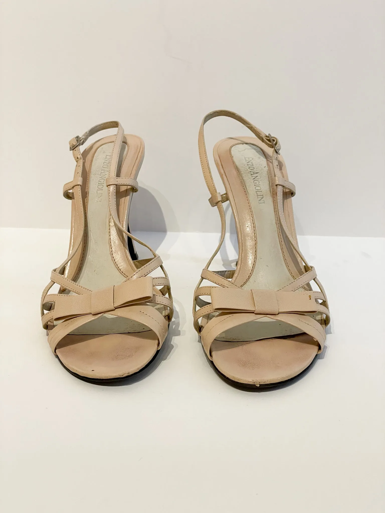 Enzo Angiolini Beige Leather Strappy Bow Heels - Size 7.5