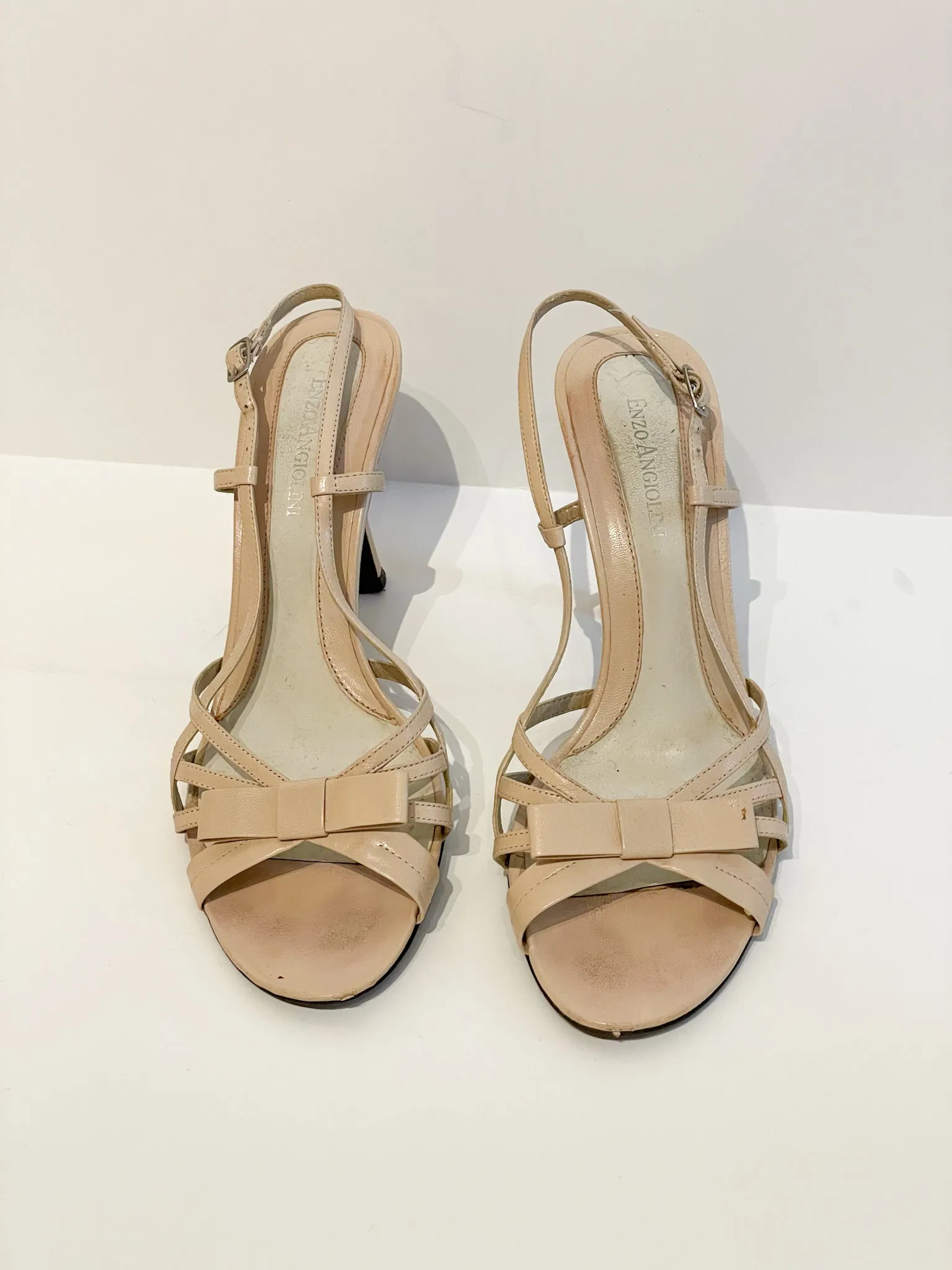 Enzo Angiolini Beige Leather Strappy Bow Heels - Size 7.5