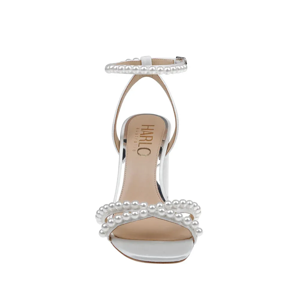 Evie - White Pearl Mid Bridal Block Heel