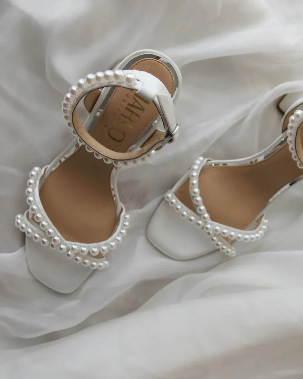 Evie - White Pearl Mid Bridal Block Heel