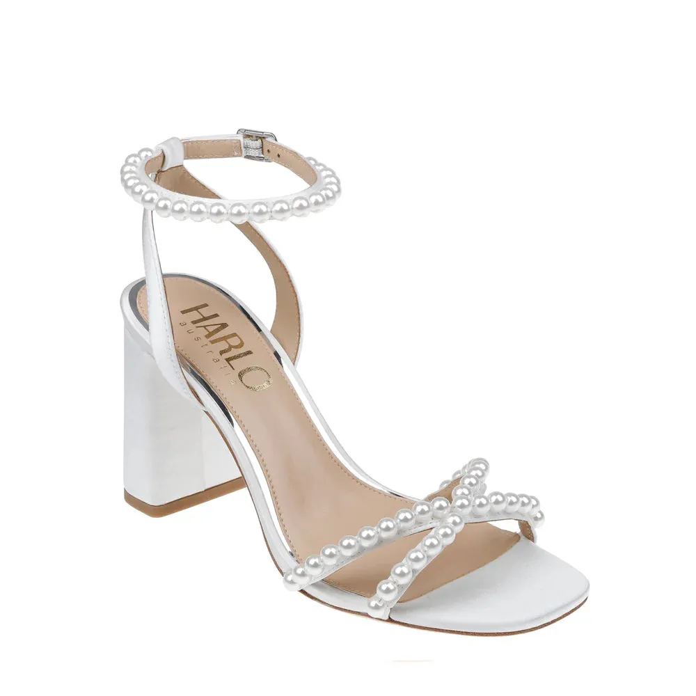 Evie - White Pearl Mid Bridal Block Heel