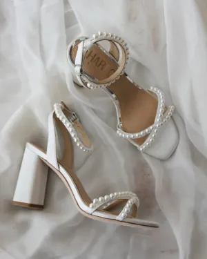 Evie - White Pearl Mid Bridal Block Heel