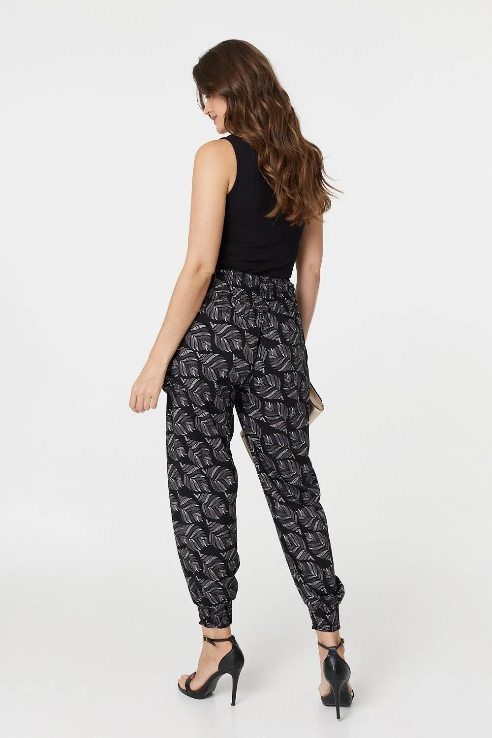 Feather Print High Waist Harem Pants