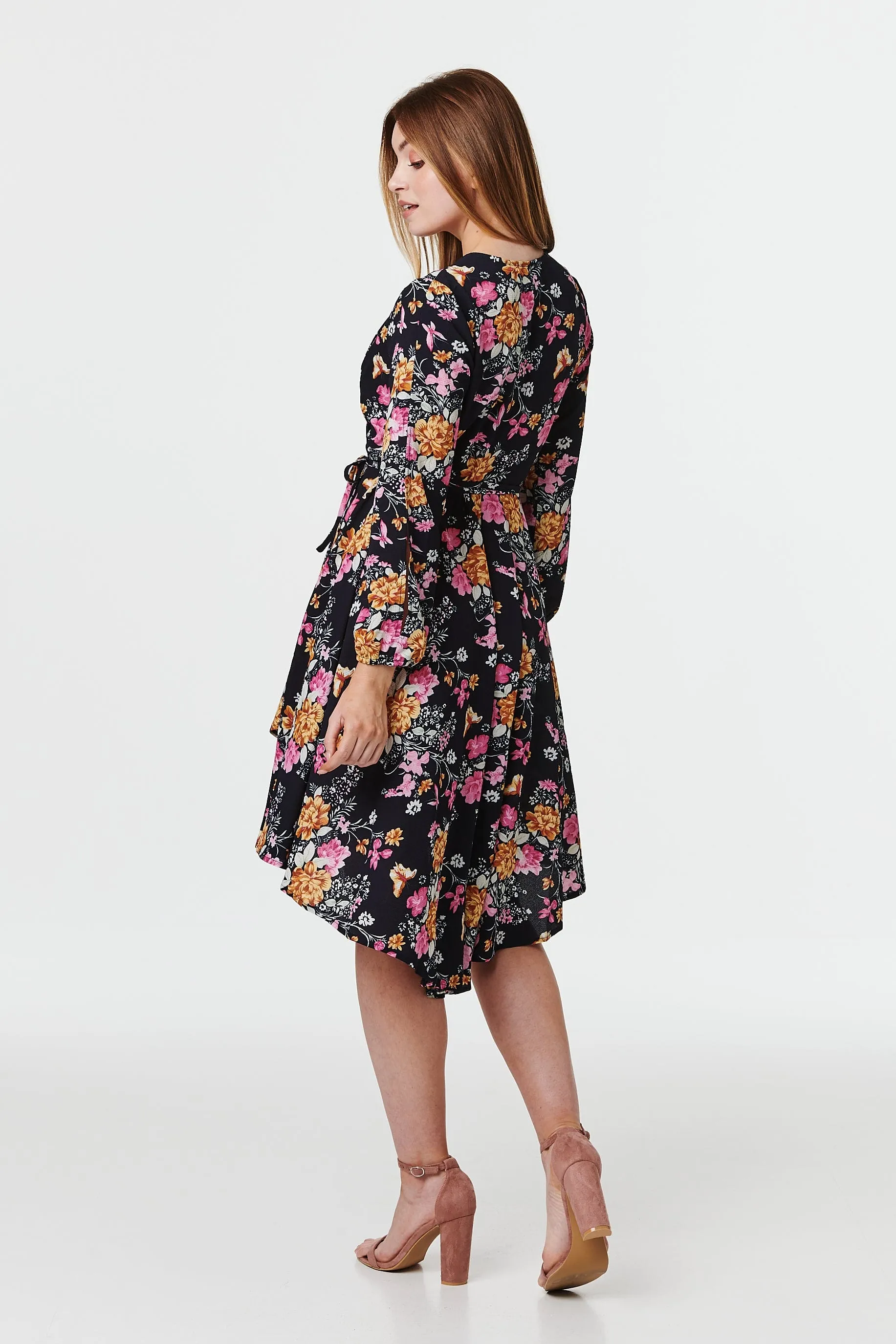 Floral Split Sleeve Wrap Dress