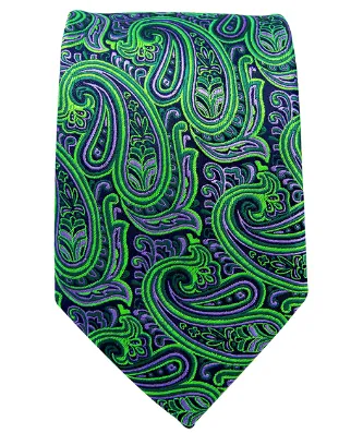 Green and Purple Paisley Silk Necktie