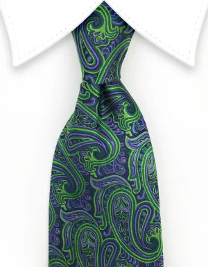 Green and Purple Paisley Silk Necktie