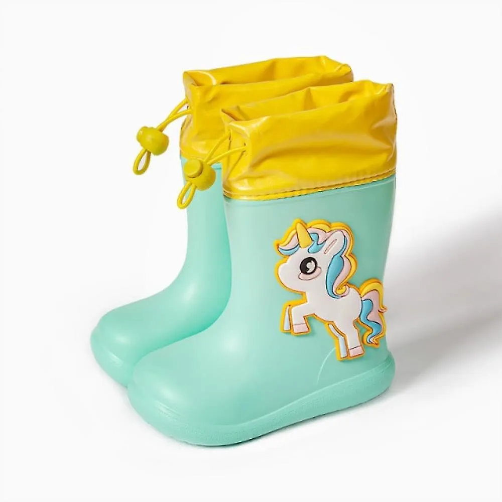 Green Unicorn 160Cartoon Unicorn Dinosaur Children Rain Boots Lace Up Eva Soft Boys Girls Rain Shoes Light Waterproof Non Slip Kids Rainboots