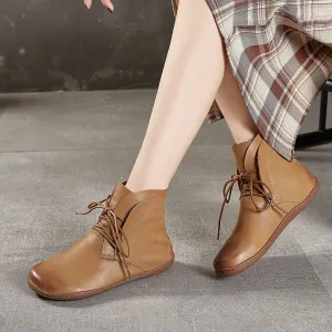 Handmade Retro Leather Lace Up Barefoot Ankle Boots For Women Brown/Khaki