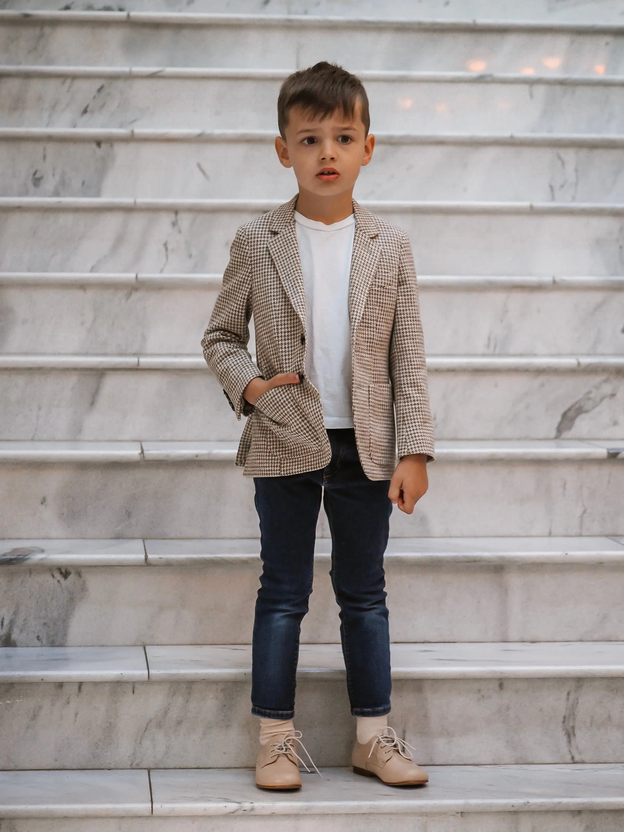 Jacob- Beige Leather Boy Oxford Shoes