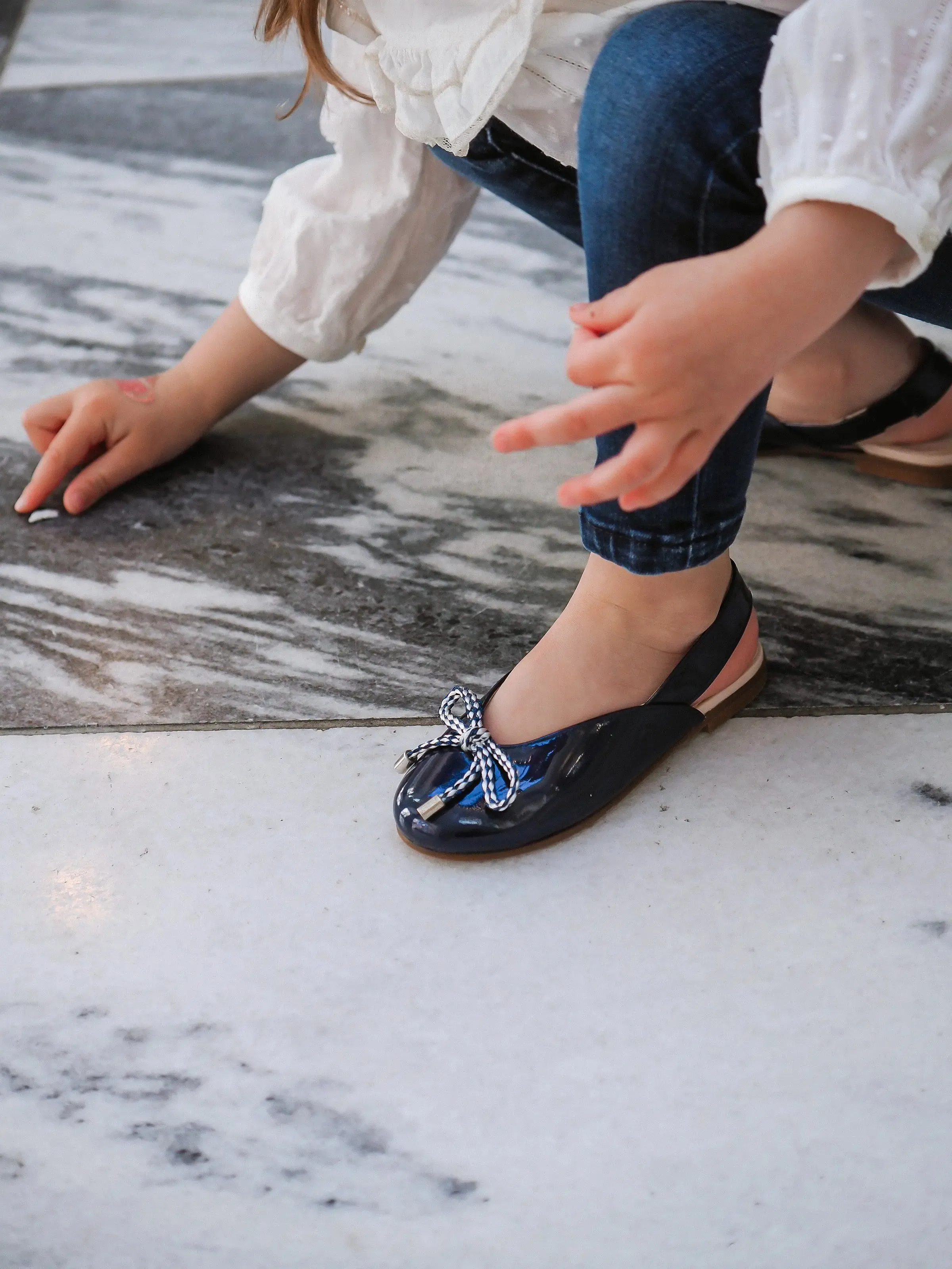 Karina- Navy Patent Leather Slingback Shoes