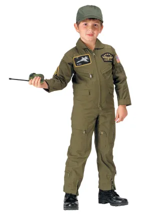 Kid's Flight Coverall With Patches - Olive Drab