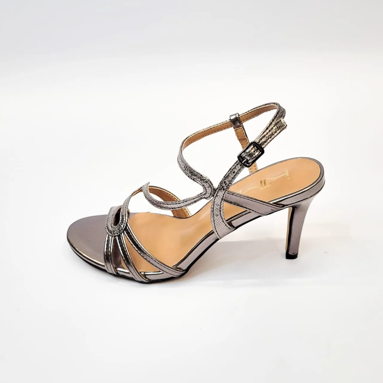 Kimi pewter strappy slingback heel