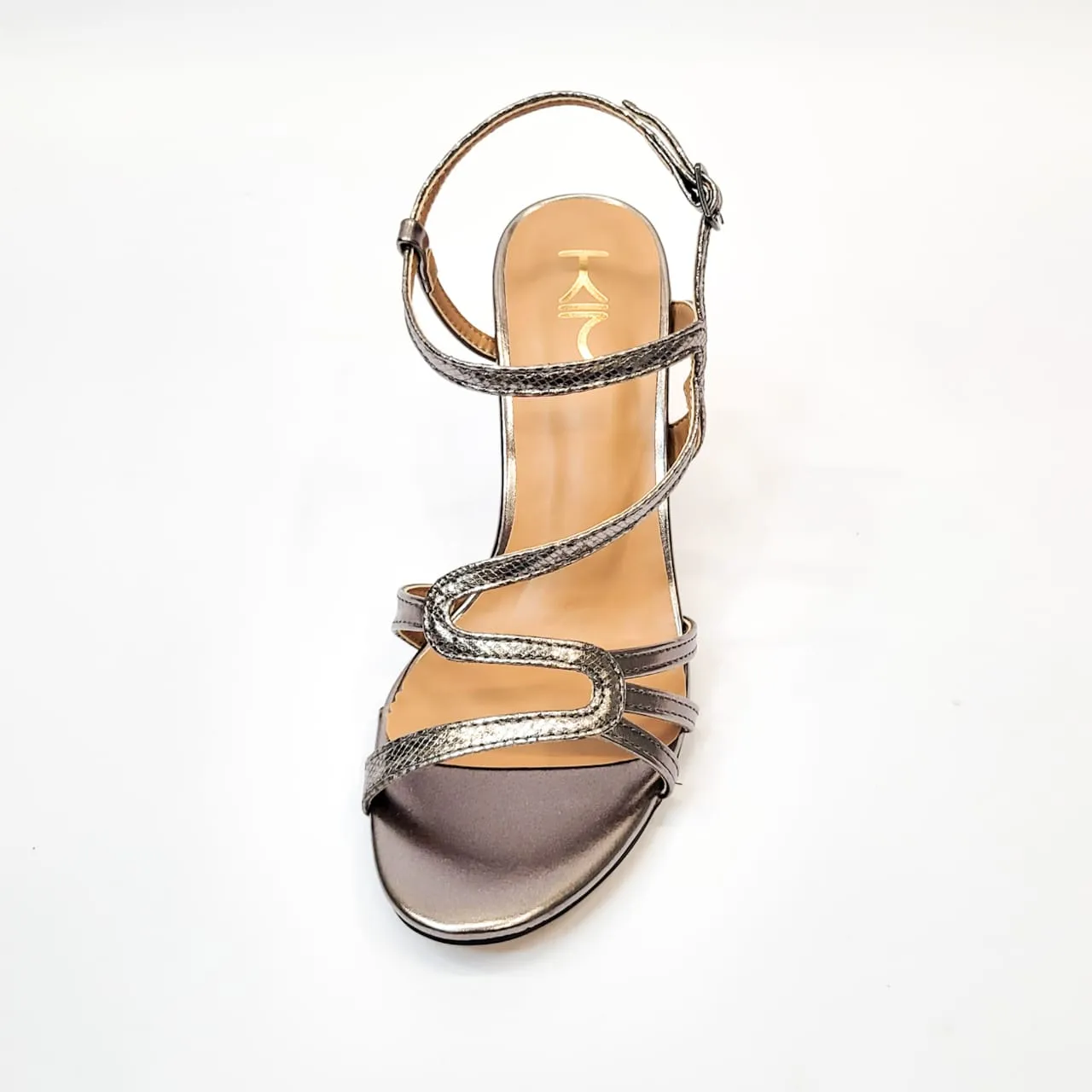 Kimi pewter strappy slingback heel