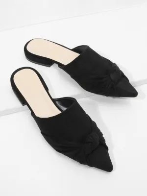 Knot Detail Suede Flat Mules