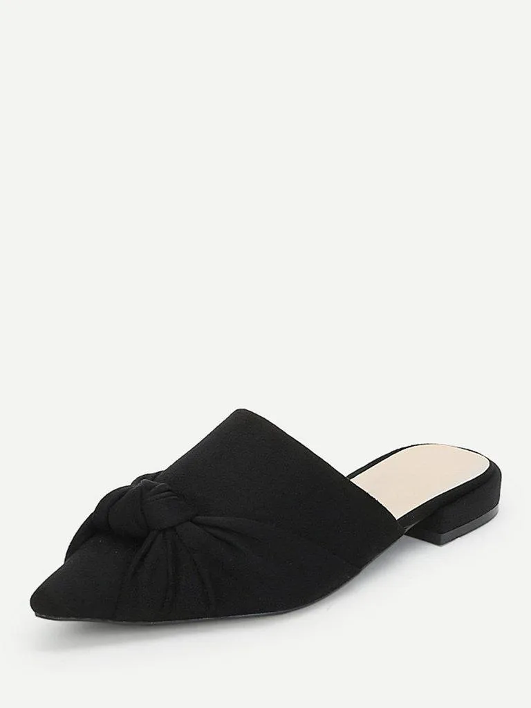 Knot Detail Suede Flat Mules