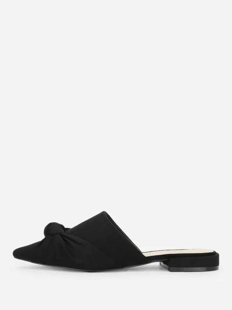 Knot Detail Suede Flat Mules